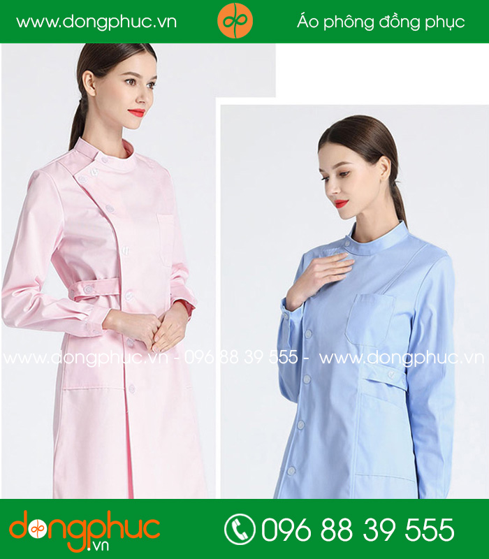Quần áo đồng phục y tá màu hồng nhạt, xanh lơ 